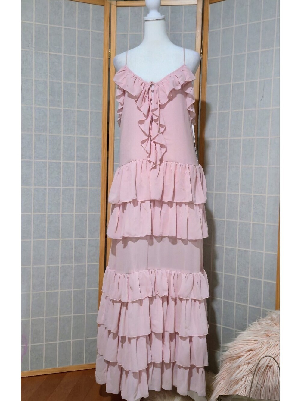 TORN BY RONNY KOBO Orcadia Ruffle Maxi  Dress Light Pink Size Small